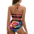 thumbnail image 2 of Renewold Art Rose Painting Bathing Suit for Women Tankini Novelty High Waisted Swimwear High Cut Halter Neck Swimsuit 2 Pcs Tummy Control Swimsuit Sexy Activewear Size S, 2 of 6