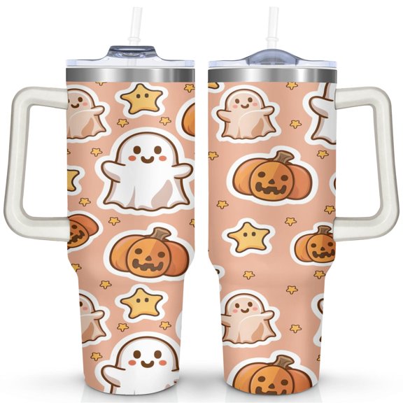 Happy Halloween Tumbler with Handle and Straws 40 OZ Vacuum Insulated Travel Cup Birthday Present for Women Girls Daughter Mom Gifts for Him/Her Water Bottle