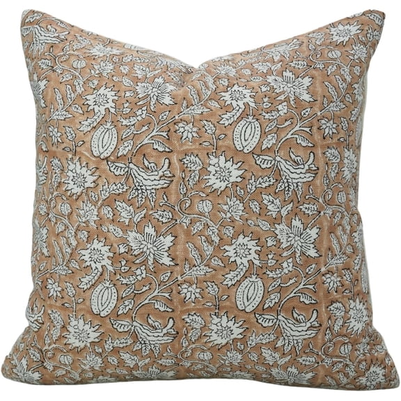 Artistic Hand Block Print Off-White linen Pillow Cover By Fabdivine, 12X20, Manikarnika
