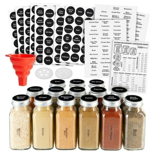 8 Pcs Spice Containers 8.5oz Glass Spice Jars With Acacia Lid and Labels -  Stackable Empty Round Spice Canister for Kitchen