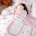 thumbnail image 4 of Castle Fairy Monogrammed Letter 7 Pieces Bedding Comforter Set for Teens,Flower Bow Full Bedding Set Lightweight,Geometric Stripes Fitted Sheet Flat Sheet,Ultra Soft Home Decor, 4 of 8