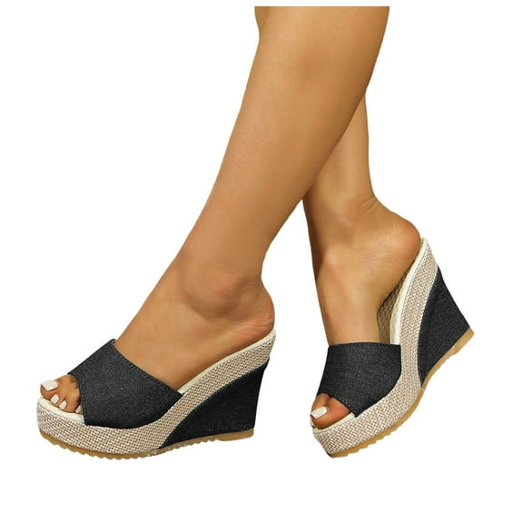 Mepaouo Women's Platform Wedge Sandals Open Toe Chunky Espadrilles Slides Dressy Summer Beach Mules