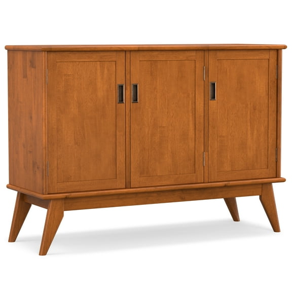 Simpli Home Draper SOLID HARDWOOD and Rubberwood 50 inch x 17 inch Rectangle Mid Century Modern 3 Door Sideboard Buffet in Teak Brown