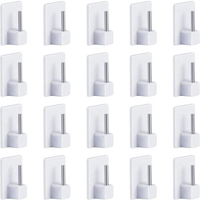 20Pcs Self Adhesive Hooks for Net Curtain Rods White Adhesive Hooks Curtains Hook Window Adhesive for Window Bathroom Kitchen Curtain Rods
