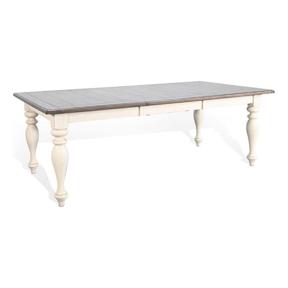 Benjara Dean Dining Table- 60- 84" Extendable Top Turned Legs- White Mindi Wood