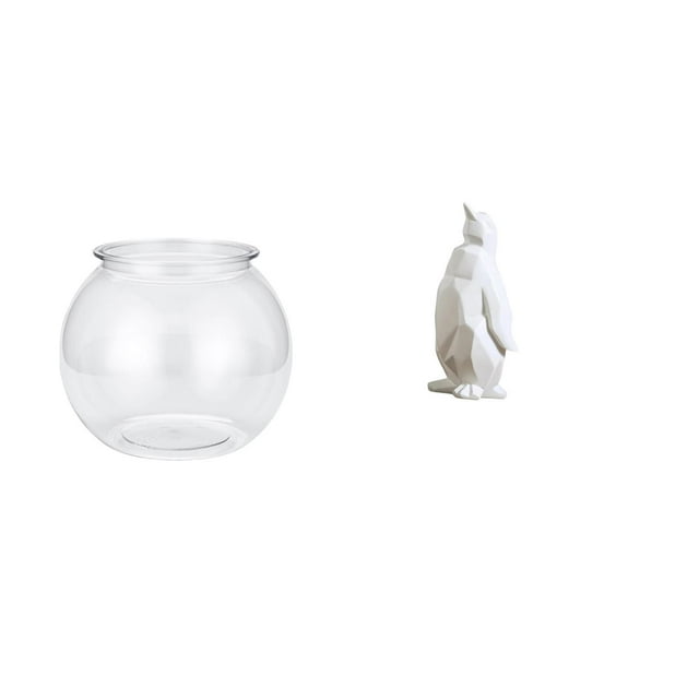 Acuario de escritorio,Pecera pequeña transparente,pecera,jarrón,mesa,Tanque de peces Contenedor de acuario transparente Hogar,Escultura de pingüino,Escultura de pingüino para decoración