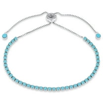 2.8mm Blue Nano Cubic Zirconia CZ Crystal Faux Turquoise Bolo Style Slide-Clasp Tennis Bracelet in .925 Sterling Silver