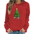 thumbnail image 2 of asdoklhq Christmas Long Sleeve Tops for Women Round Neck Christmas Printed Sweatshirt Long Sleeved Top Sweatshirt Red S, 2 of 6
