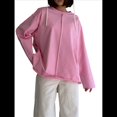 thumbnail image 2 of Camisetas de Larga Extragrandes para Mujer, Camisetas Básicas de Cuello Redondo, Tops de Otoño, Ropa Informal de Entrenamiento Y2K. Rosa M, 2 of 10