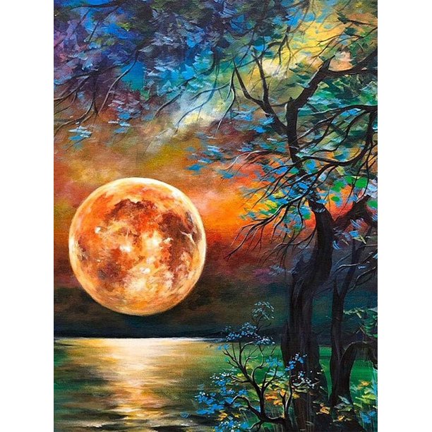 Juego de pintura de diamante 5D para niños adultos de 30 x 40 cm, reflejo del atardecer, manualidades de bordado de diamantes completo, juego de pintura de diamantes de imitación de cristal en lienzo,