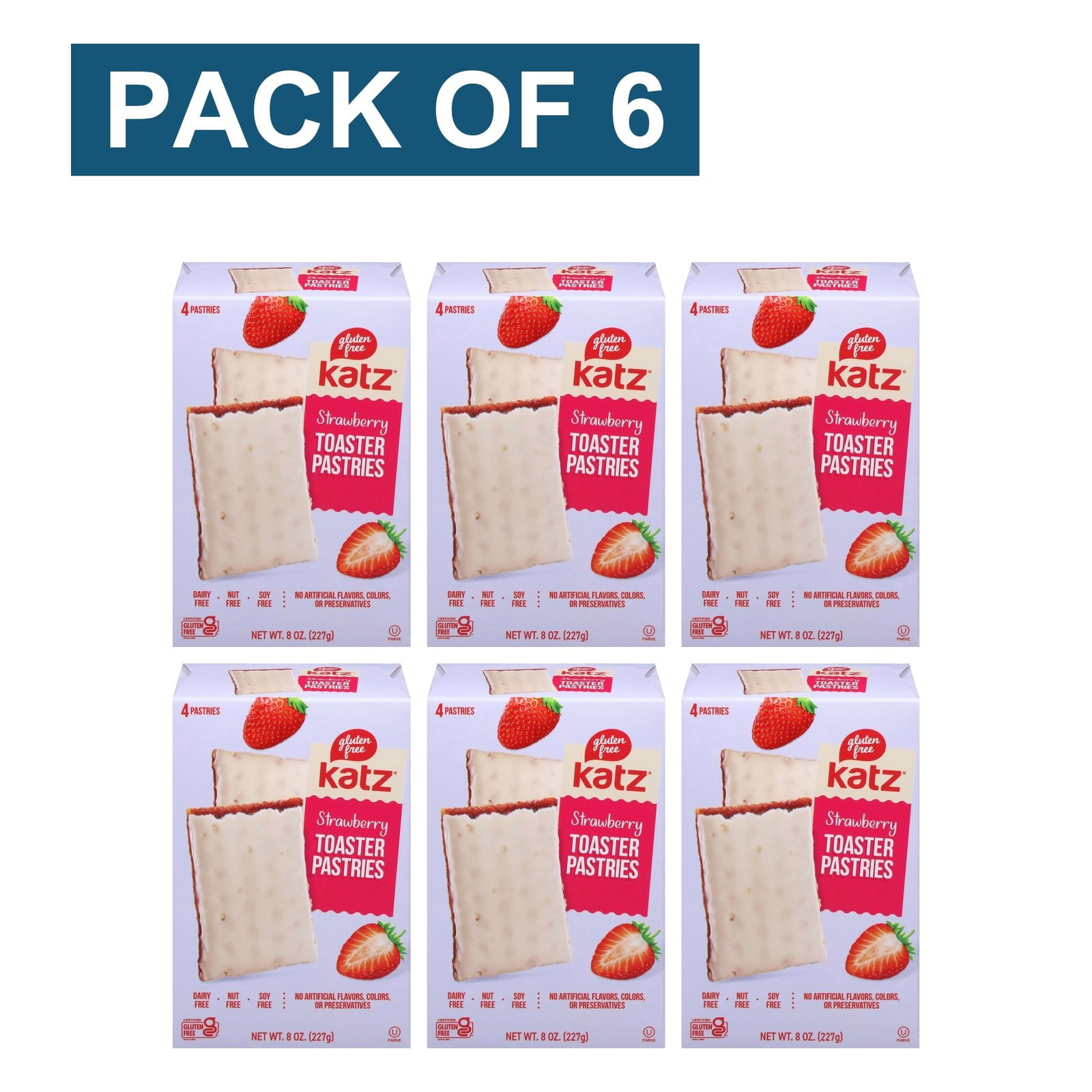 (6 pack) Katz Gluten-Free Strawberry Toaster Pastries Breakfast Foods Shelf-Stable Gluten-Free Nut Free Kosher (1 Pack 8.0 Ounce Each)