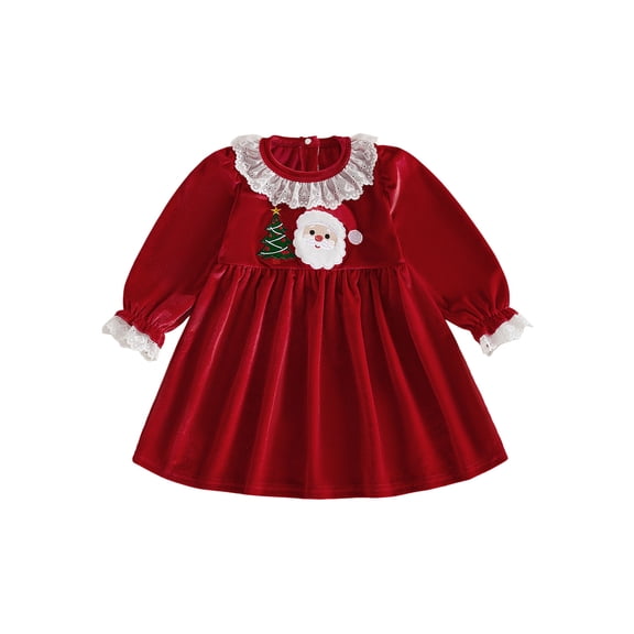 RUINIXCW Toddler Baby Girl Christmas Dress Cute Long Sleeve Embroidered Velvet Dress