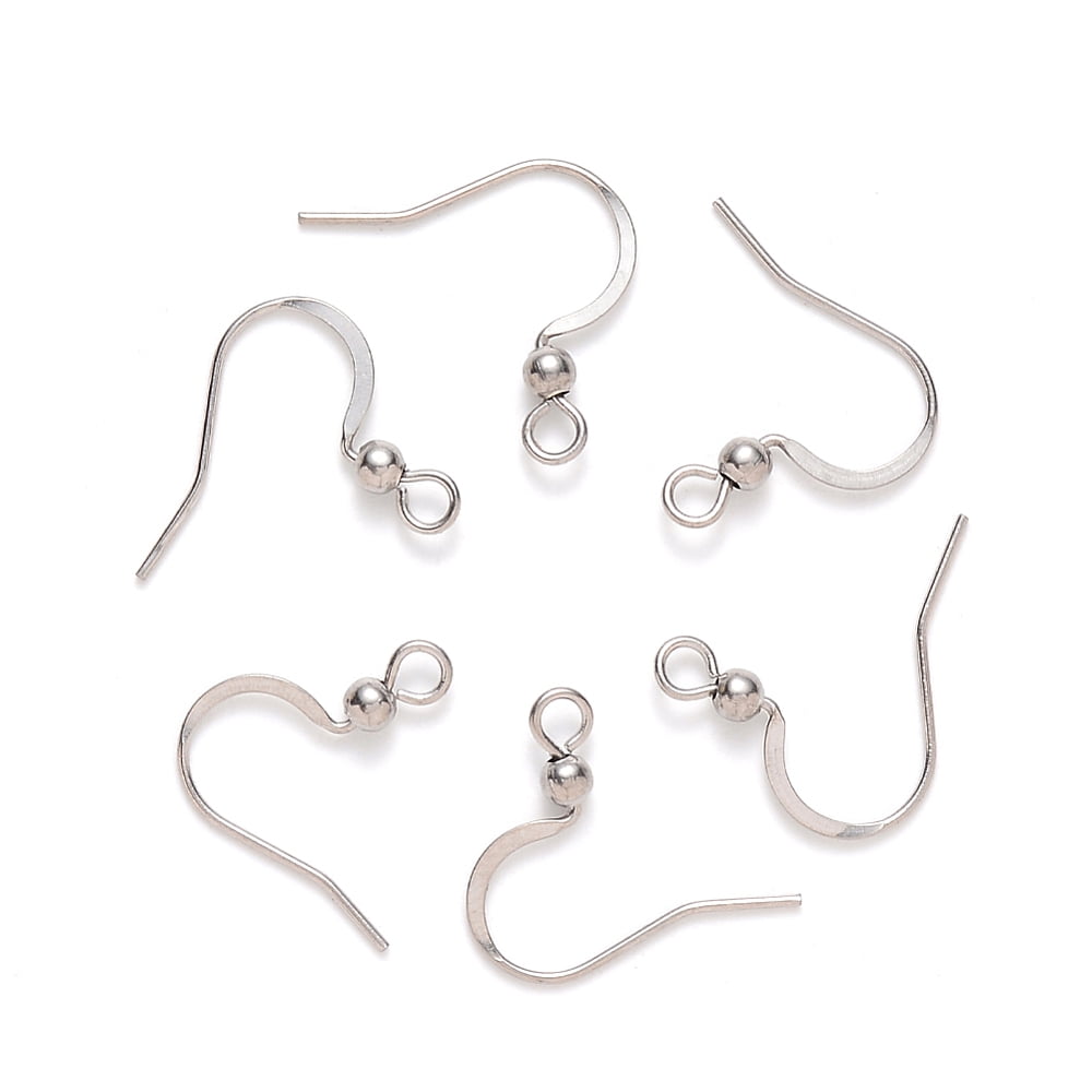 Resistant 304 Stainless Steel French Earring Hooks Flat Earring Hooks Ear Wire with Horizontal Loop Stainless Steel color 15-17x18mm Hole: 2mm