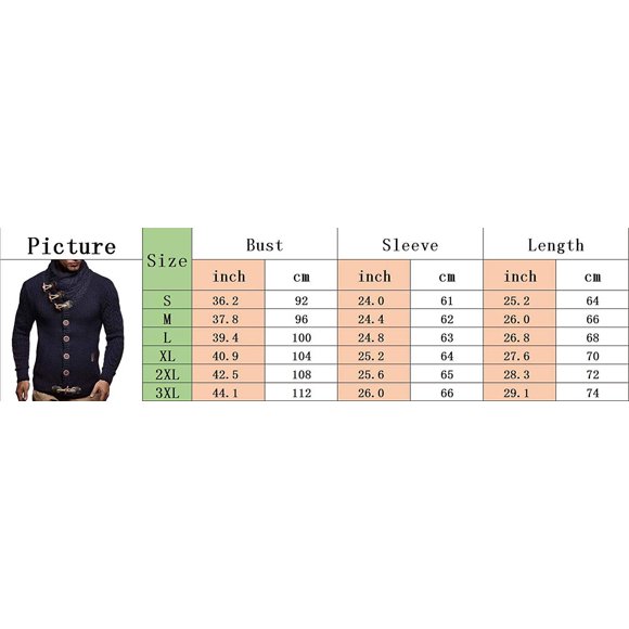 Men's Fall Winter Casual Knitted Turtleneck Cardigan Leather Buckle Button Top Pullover Hoodies Sweater