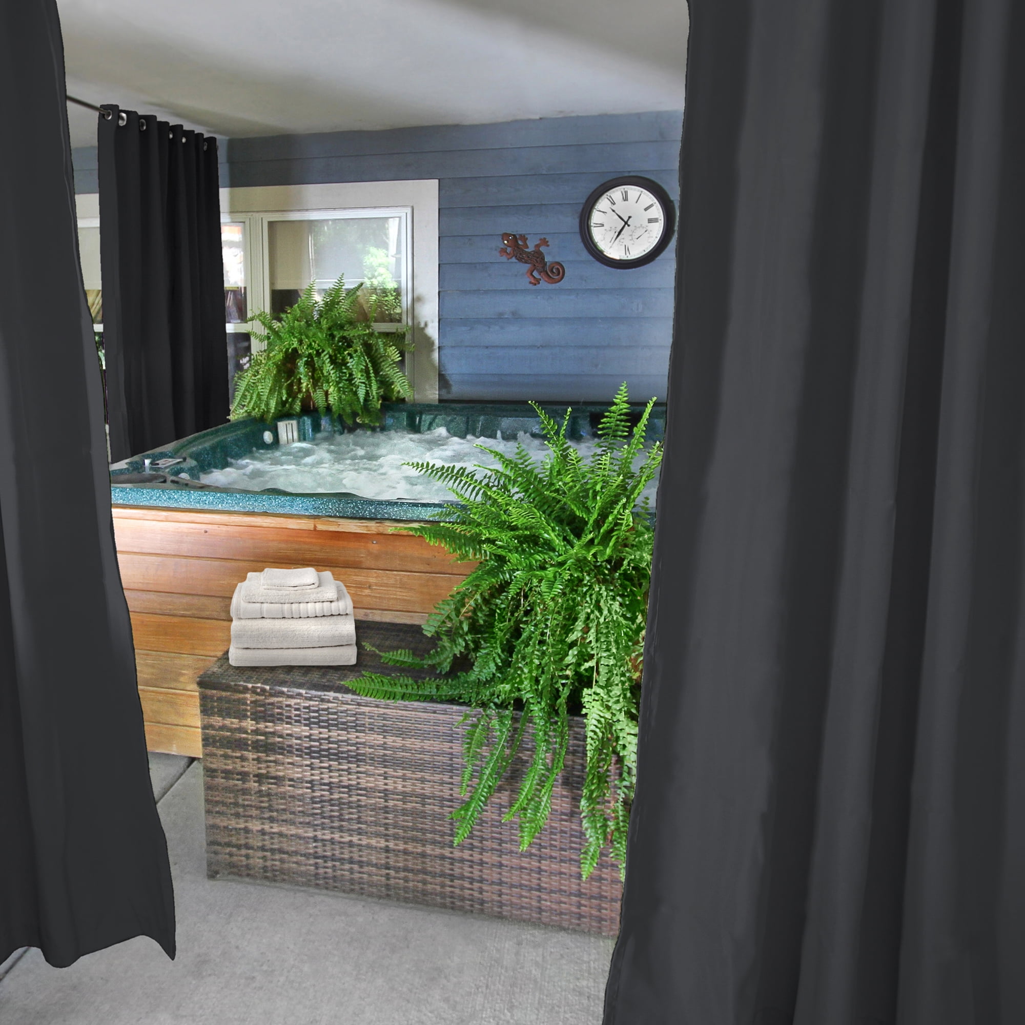 Jordan Manufacturing 54" x 84" Black Solid Grommet Semi-sheer Outdoor Curtain Panel (2 Pack)