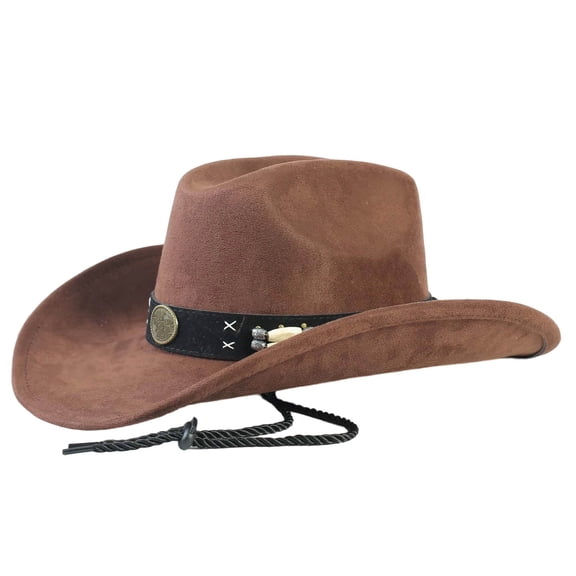 Gtoiithly Straw Cowboy Hat for Men Women, Wide Brim Sun Hat with Chin Strap, UV Protection Western Cowgirl Hat for Beach Travel Outdoor Coffee