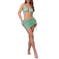 thumbnail image 2 of Conjuntos de bikini de tres piezas con halter y color bloque para mujer, parte inferior triangular, malla cubre baño, trajes de baño talla X-Large, verde, 2 of 5