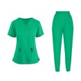 thumbnail image 2 of Cinvoph Scrubs for Women Two Piece Set V Neck Short Sleeve Top And Straight Leg joggers Pants Nursing Uniform Set with Pockets, 2 of 9