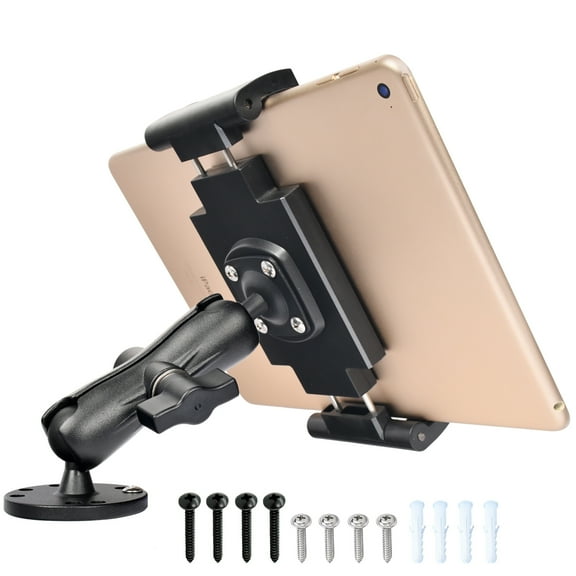 VAUBORTTI Heavy-Duty Tablet Mount, Aluminum Arm, Screw-Locked Holder, Industrial AMPS Base – Fits RAM B Size – Truck, Car, RV Dash, Desk, Wall Mount – 7–12.9" iPad Pro, Air, Mini, Galaxy Tab Holder