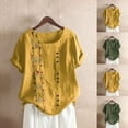 thumbnail image 4 of Summer Savings Clearance! Dezsed Linen Shirts for Women Oversized Printed Button Cotton Linen Shirt Short Sleeved Blouse Tops Yellow XL, 4 of 4
