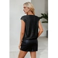 thumbnail image 5 of V Neck Sequin Short Sleeve Tops for Women Elastic Sparkly Tank Top Black L, 5 of 6