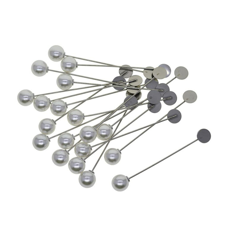 20Pcs Metal Stick Lapel Pin Blank Base Trays Brooch Pin Badge for Flower Boutonniere  Pins Making Clothing Ornament - Pearl 