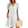 thumbnail image 3 of YuXingFu Loose Cotton Casual Dresses Women Maxi V-Neck Plus Size Womens Dress Short Sleeve for Spring Long Casual Summer White S, 3 of 6