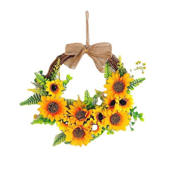 Corona de girasoles para puerta principal.Decoración floral artificial para jardín y pared.Decoración colgante de primavera para el hogar,ideal para la entrada,sala de estar,patio o para uso en