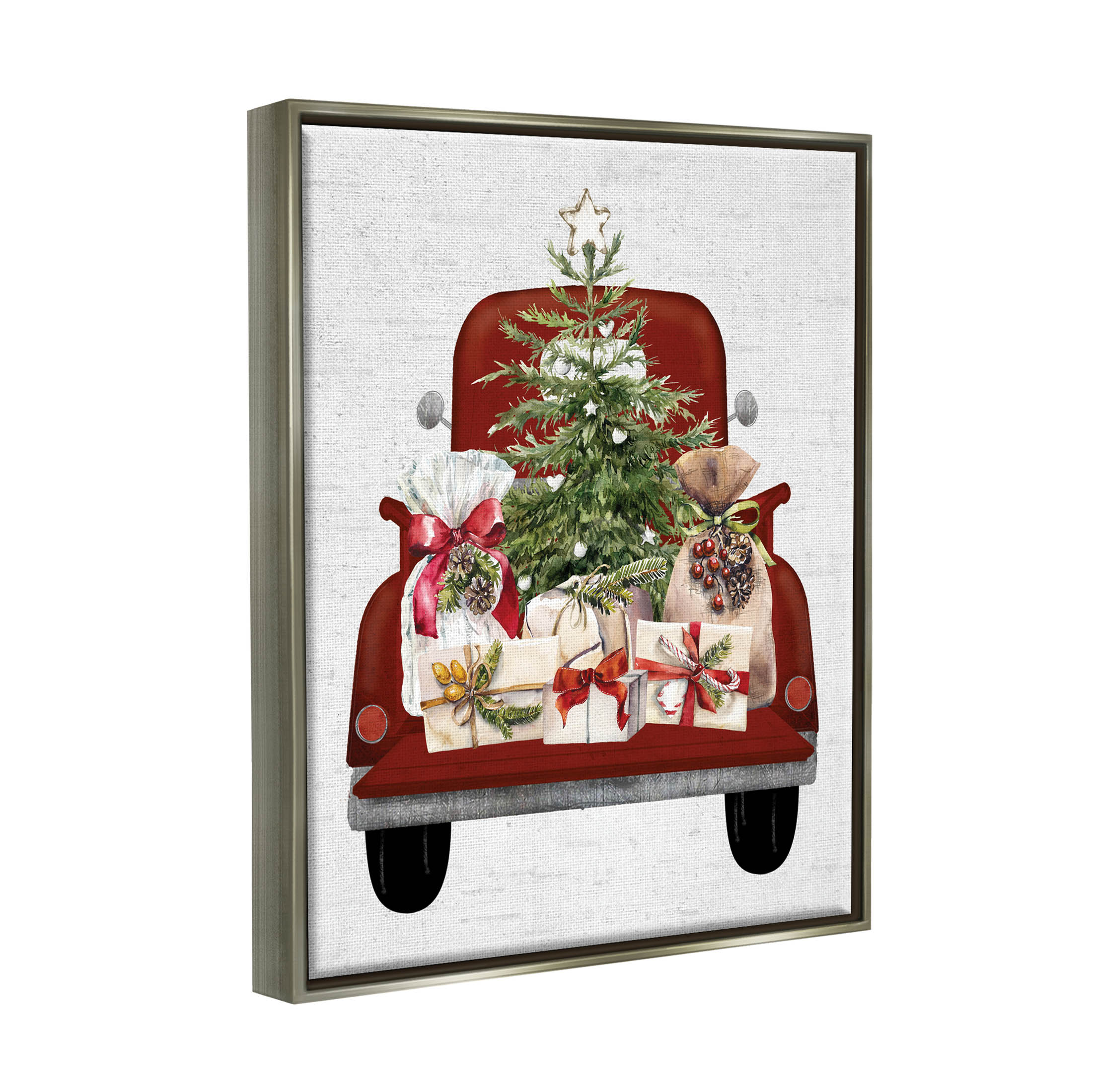 Stupell Industries Country Truck Christmas Gifts Graphic Art Luster Gray Floating Framed Canvas Print Wall Art, Design by Lettered and Lined