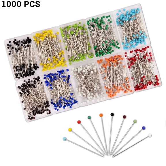 1000PCS Sewing Pins for Fabric, Straight Pins Sewing with Pearlized Colored Heads, Quilting Supplies, Pearl, Stick, Corsage, Head