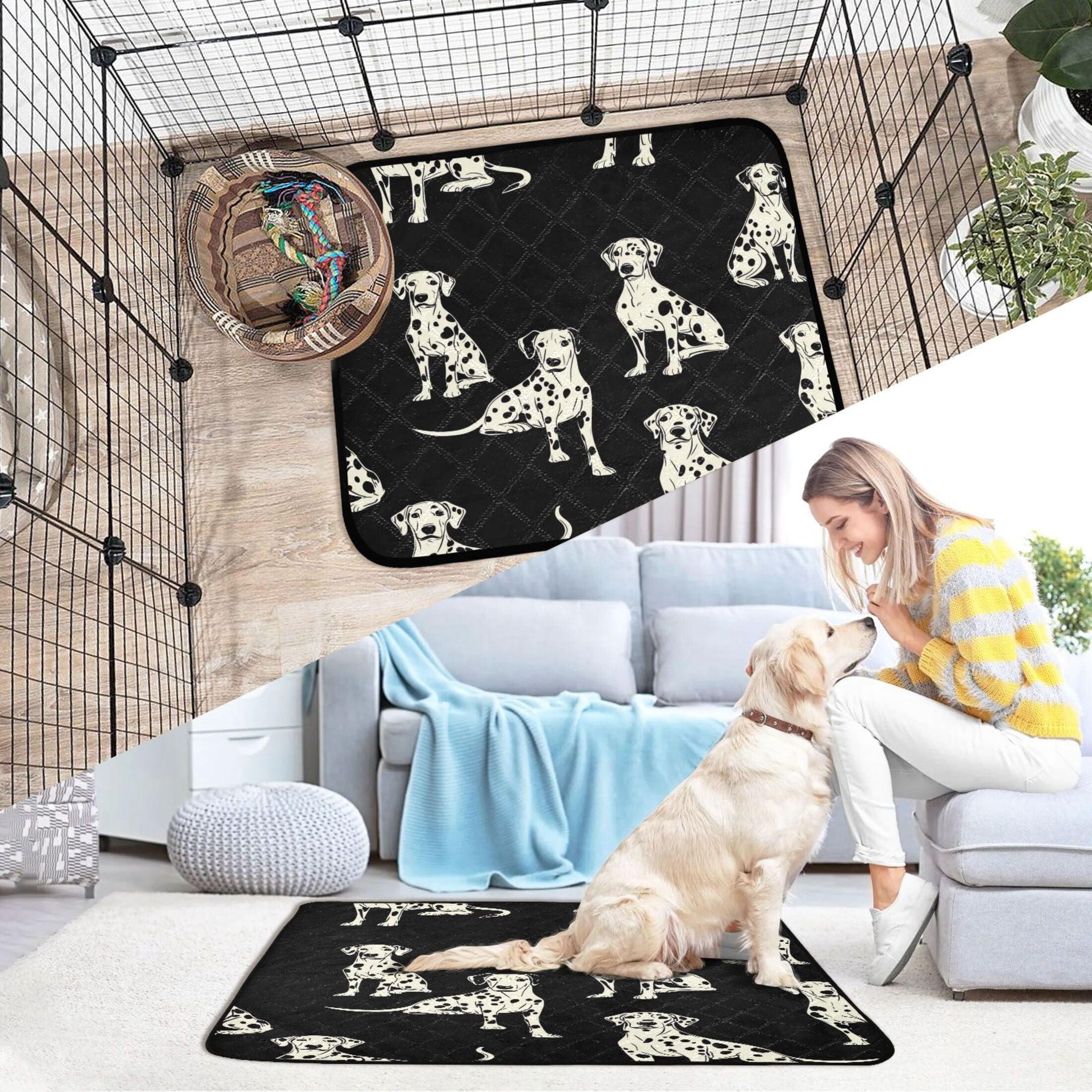 Washable Pet Pee Pads with Super Absorbent Reusable Training Pads for Dogs & Cats White Dalmatian Dogs