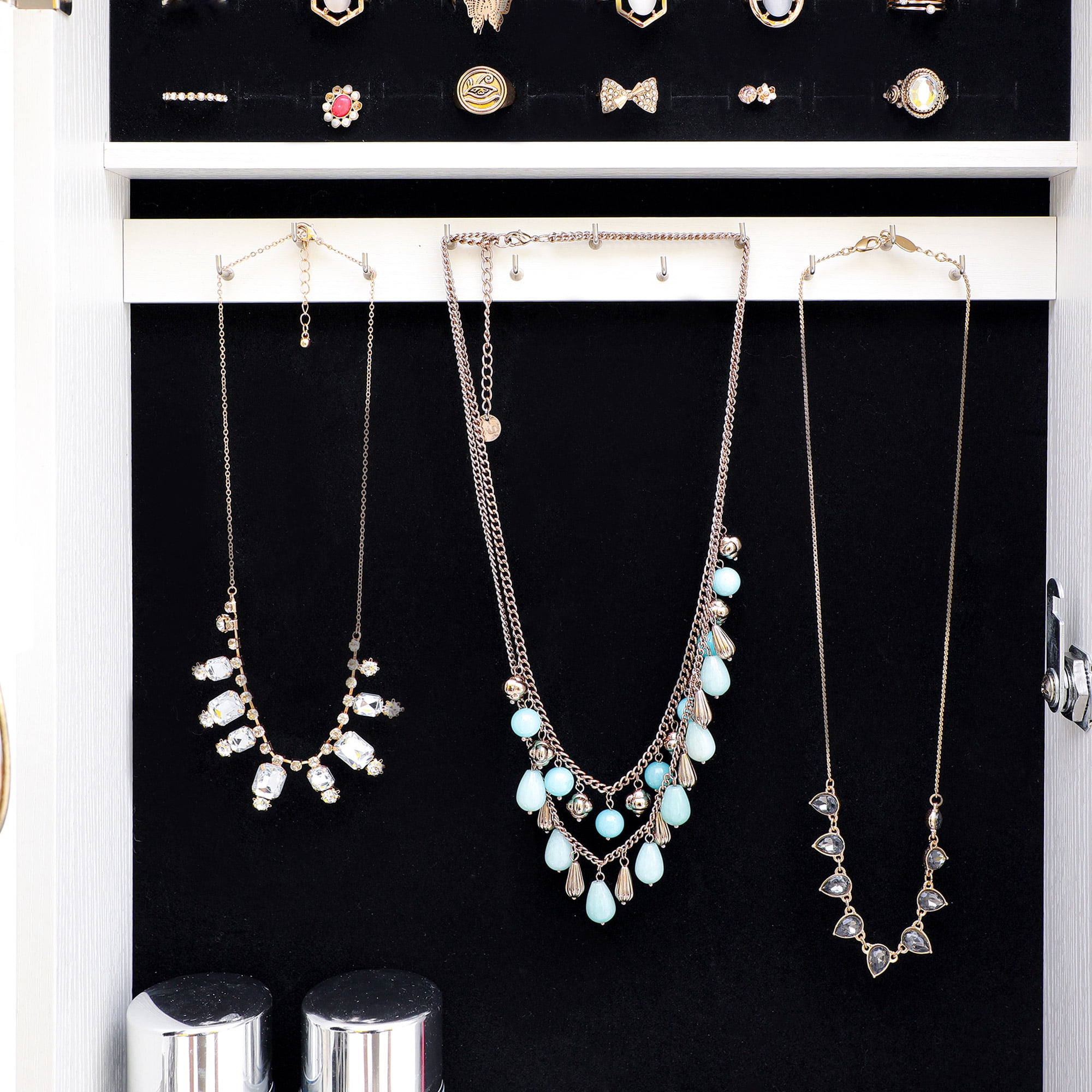 Kepooman Dressing Mirror Full-Body Jewelry Cabinet, Full-Mirror Wooden Wall-Mounted 3-Layer Rack Makeup Brush Holders, White Kepooman Dressing Mirror Full-Body Jewelry Cabinet, Full-Mirror Wooden Wall-Mounted 3-Layer Rack Makeup Brush Holders, White