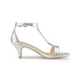 thumbnail image 3 of BLISSFUL STEP Women's Shoes T-Strap Embossed Kitten Heel Buckle Closure Open Toe Dress Sandals Silver 6, 3 of 8