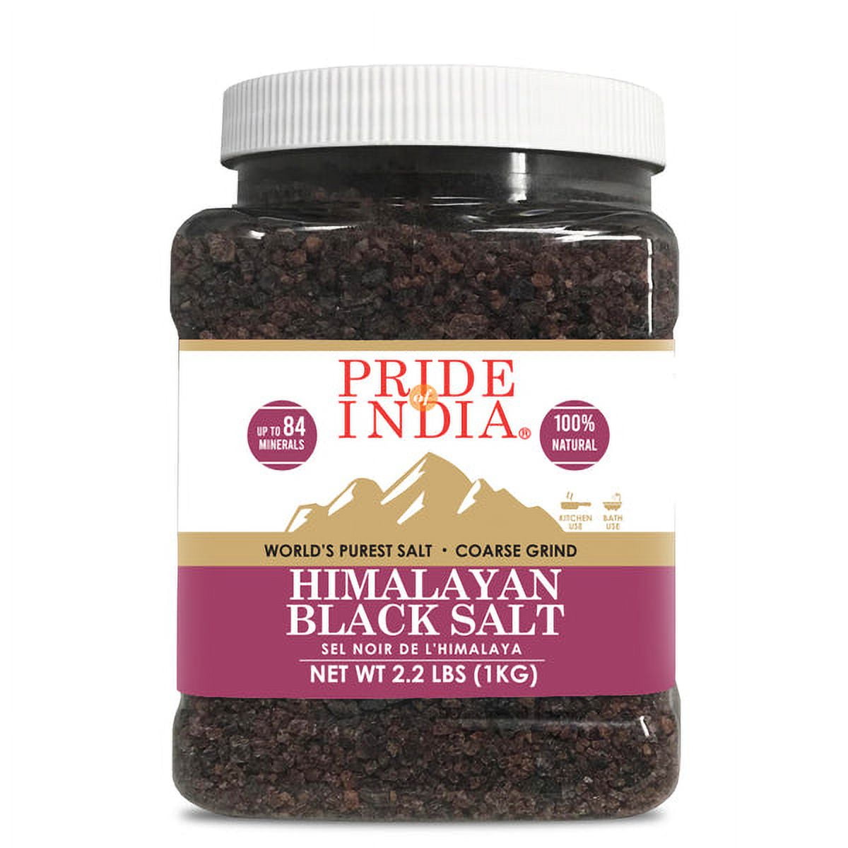 Pride Of India - PACK of 6 - Himalayan Black Rock Salt, Coarse Grind, 2.2 Pound (1 KG), Kala Namak, Great for Salt Grinders, Cooking, Tofu Scrambles
