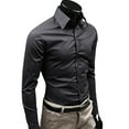 thumbnail image 1 of Ayyufe Men's Solid Candy Color Long Sleeve Slim Fit Dress Shirt Top Black, 1 of 3