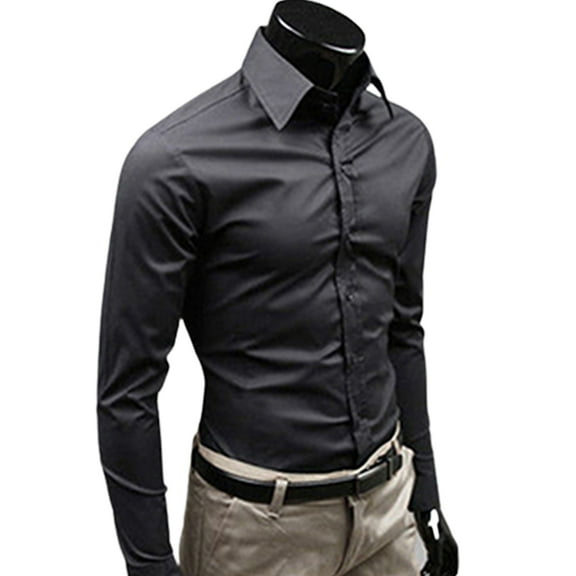 Men's Fashion Casual Solid Candy Color Long Sleeve Slim Fit Dress Shirt Top