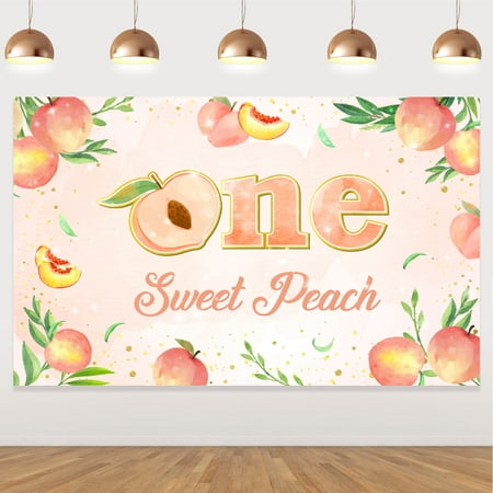 Image of 1st Birthday Backdrop for Girl One Sweet Peach Girl One Birthday Party Photo Background Banner Rose Pink Floral Greenery Happy 1st Birthday Photography Backdrops for Cake Table Supplies