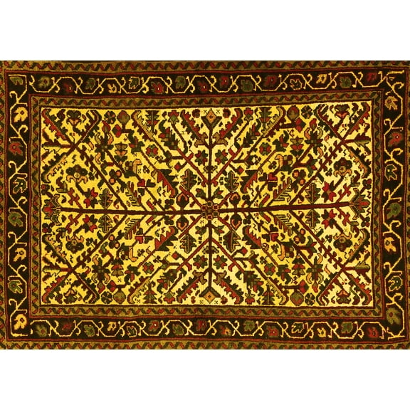 Ahgly Company Machine Washable Indoor Rectangle Persian Yellow Traditional Area Rugs, 5' x 7'