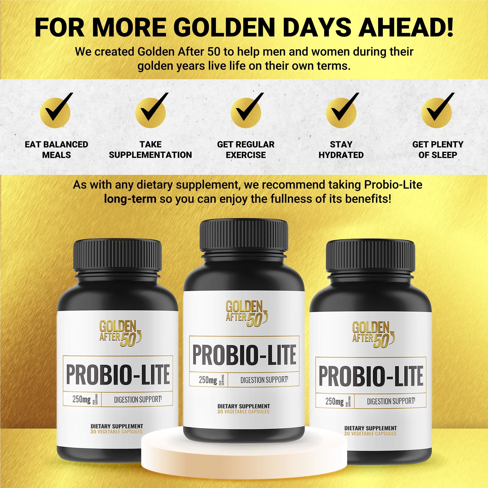 Golden After 50 Probio-Lite - for Gut Health and Digestion Support - Probiotics for Men and Women - Probiotics for Occasional Heartburn, Gas, Indigestion