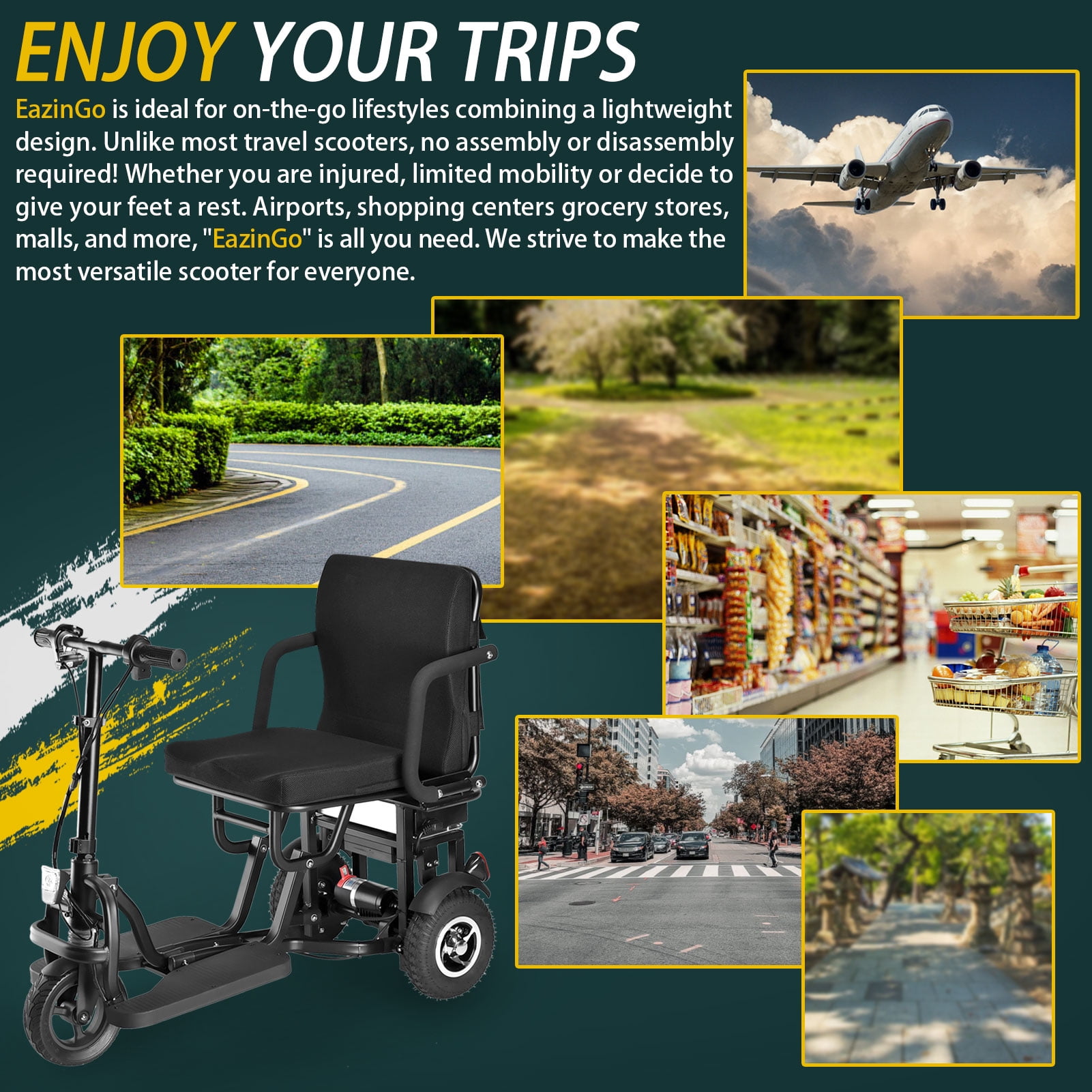 Buy EazinGo 3Wheel Folding Electric Mobility Scooter Electric Powered Wheelchair