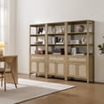 thumbnail image 3 of SICOTAS 68.5" Tall Rattan Bookshelf Set of 3 with Large Drawer & 2 Doors, Boho 5-Tier Bookcase with Adjustable Shelf, Display Storage Shelves for Living Room, Home Office, Natural Oak, 3 of 9