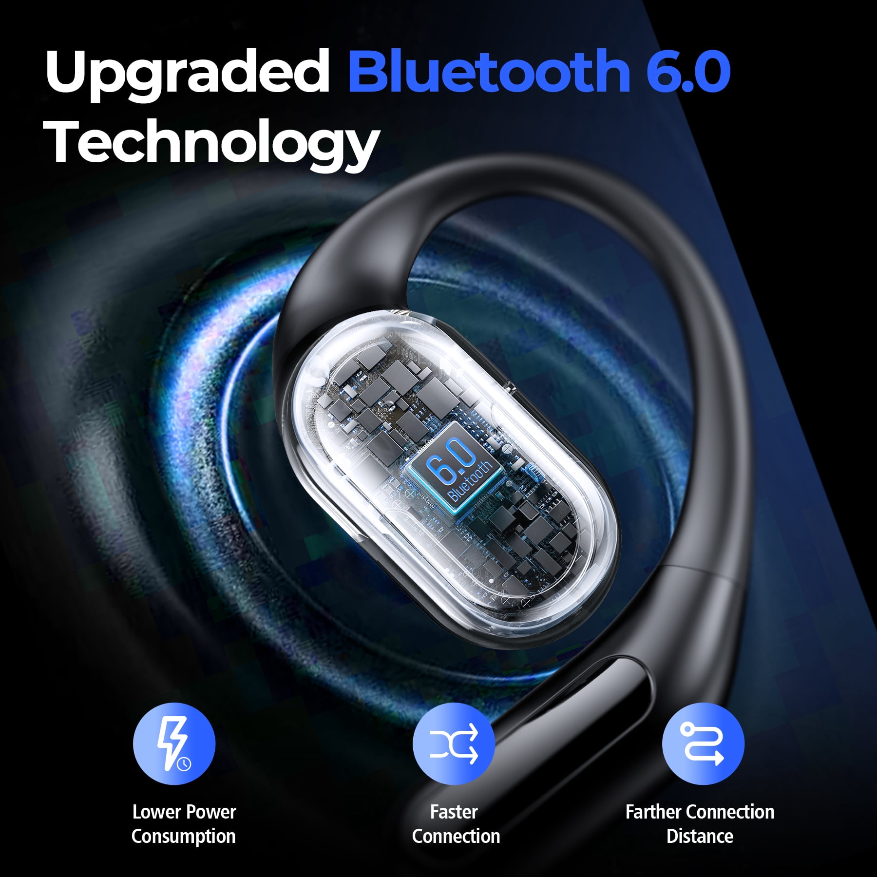 VEAT00L T5 Open Ear Headphones with Mic, Air Conduction Wireless Earbuds with LED Digital Display 40 Hrs Playtime,Clear Call ,Fast Charing,IPX7,Bluetooth 6.0 Open Ear Earbuds for Running, Workout