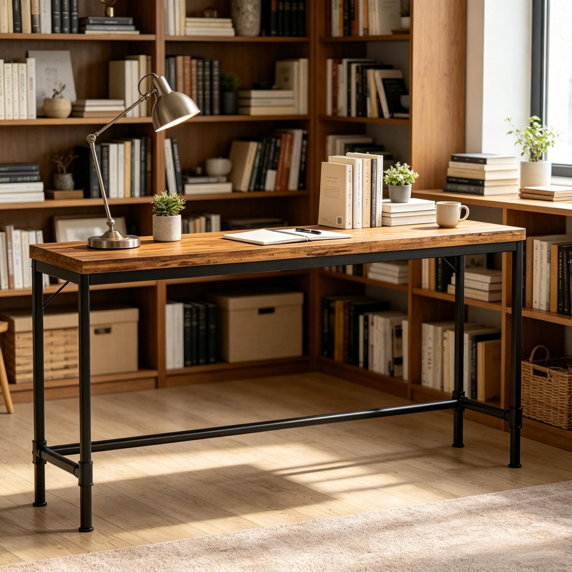 Industrial Console Table with Metal Frame for Entryway Hallway