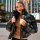 thumbnail image 5 of Abrigos gruesos de cuero PU para mujer, Parkas cortas, chaqueta acolchada de algodón negro, ropa elegante con cremallera, invierno, 2023, 5 of 5