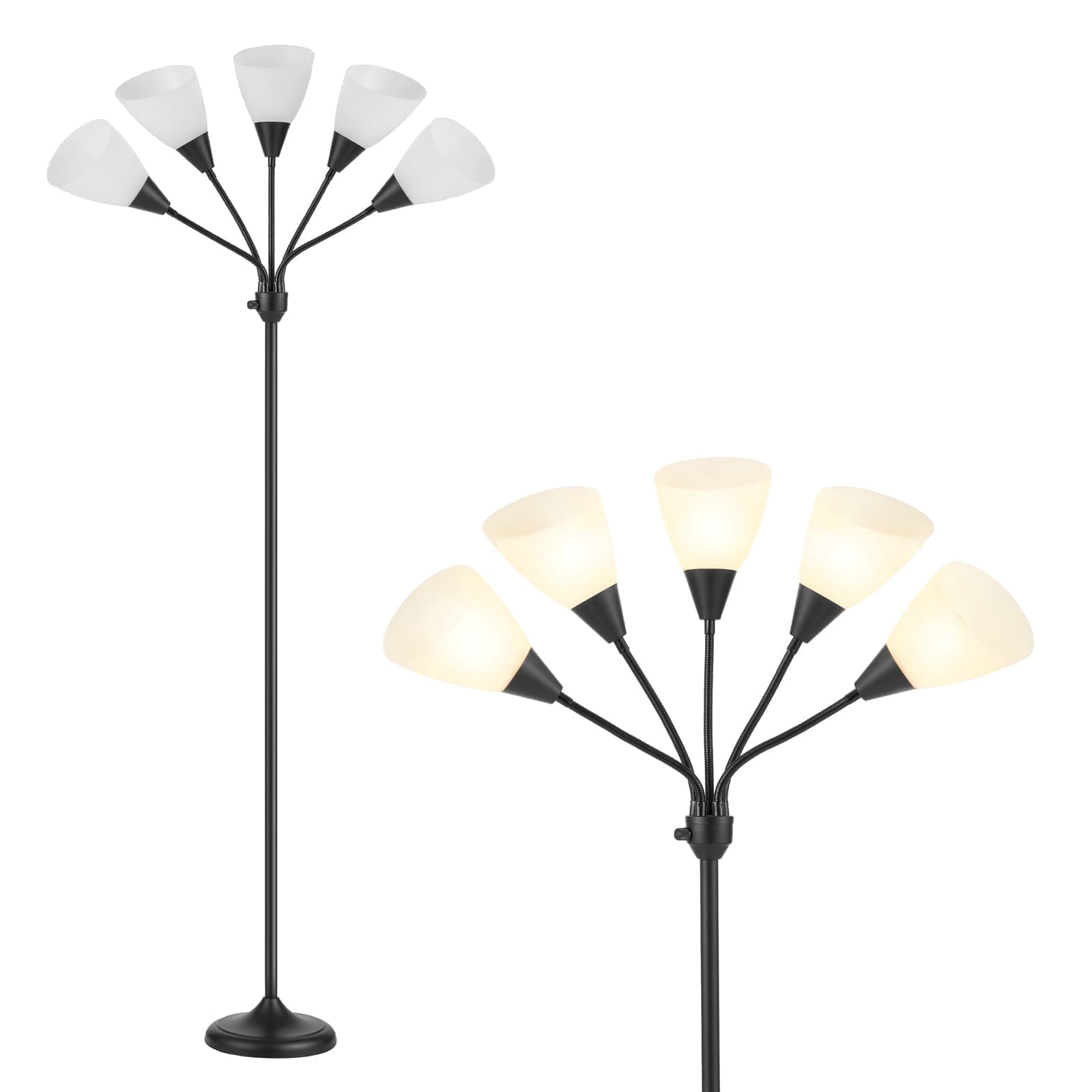 HonoDing 68-Inch Adjustable Gooseneck Floor Lamp with White Shades, Black