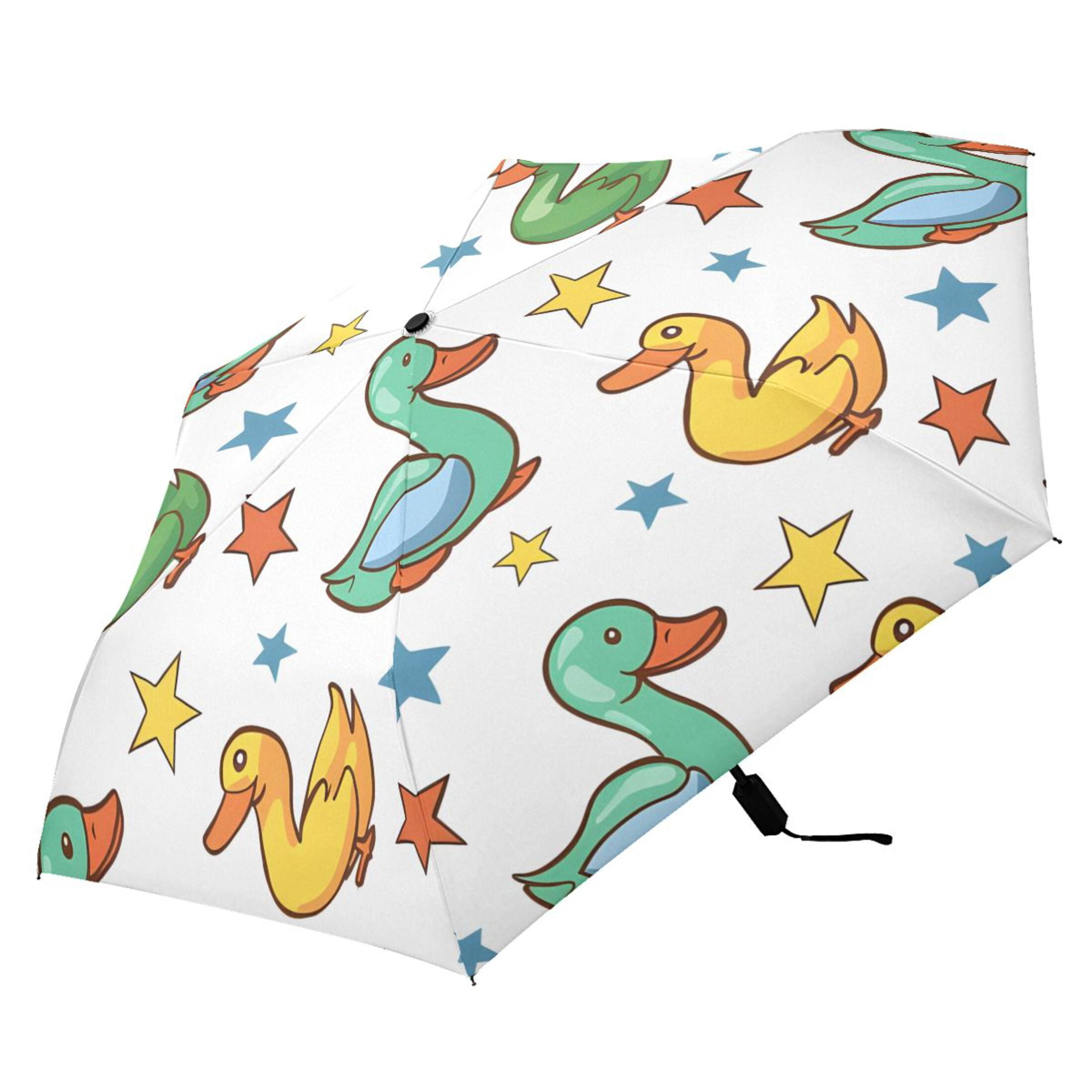 Cartoon Duck and Star Compact Sun Umbrella Windproof Travel Umbrellas for Rain Strong Portable UV Protection
