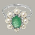 thumbnail image 5 of LBG British Made 10k White Gold Natural Emerald & Cultured Pearl Womens Statement Ring - 33 size options - Size 7.25, 5 of 6