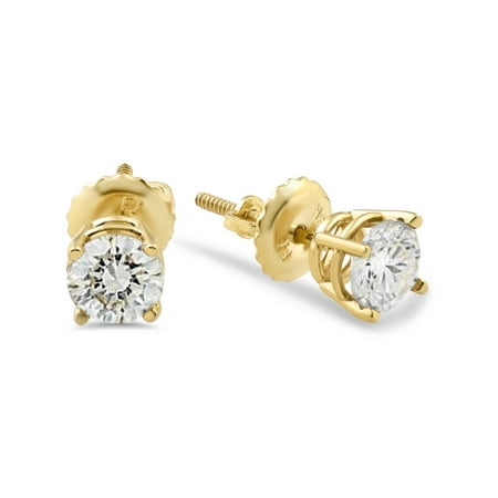 1/2ct Diamond Stud Earrings Solid 14K Yellow Gold Screw
