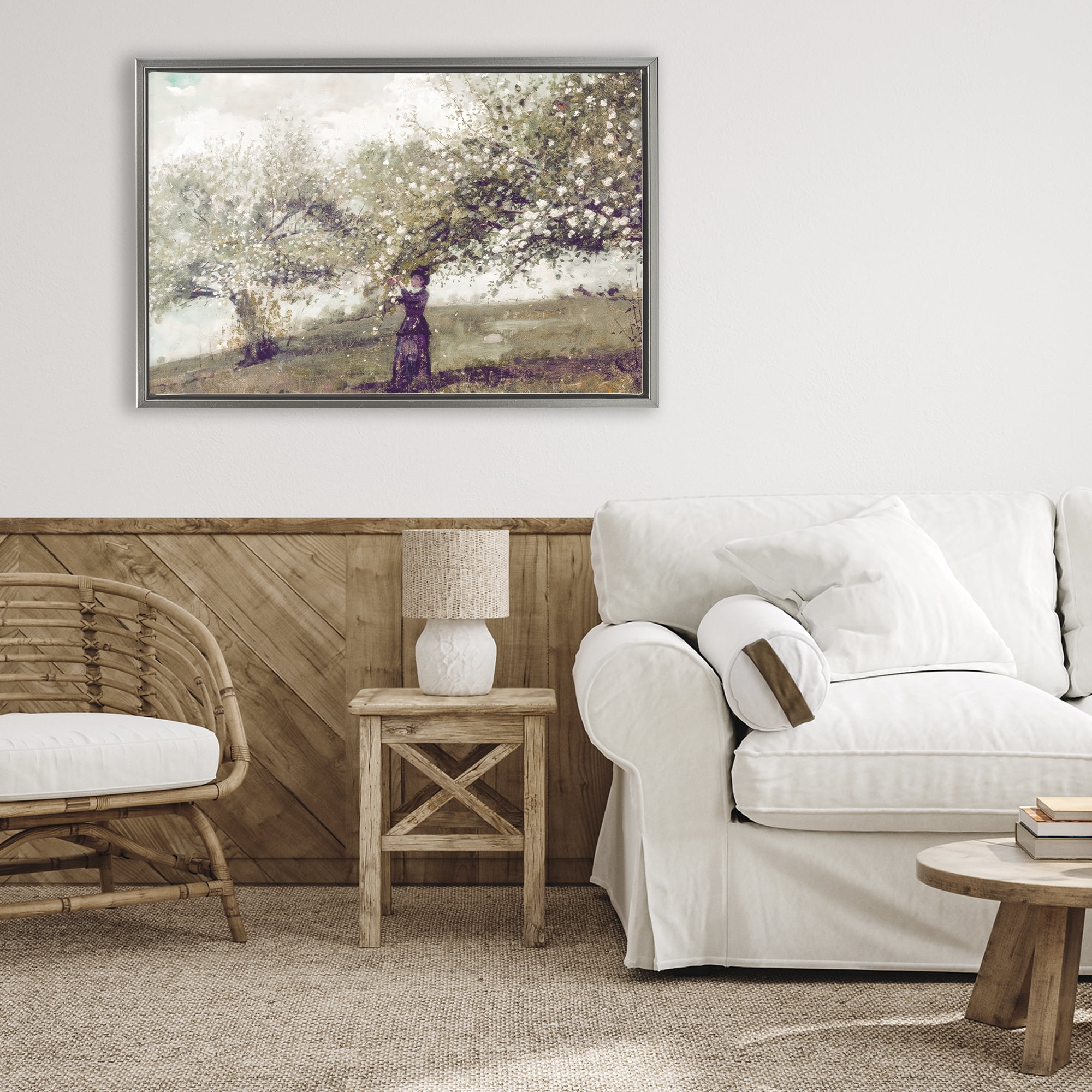 Stupell Industries Vintage Gathering Spring Blossoms Gray Framed Floater Canvas Wall Art, design by Leah Straatsma