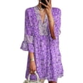thumbnail image 1 of DYMADE Women Plus Size V-neck Printed 3/4 Flare Sleeve Loose Dress, 1 of 4